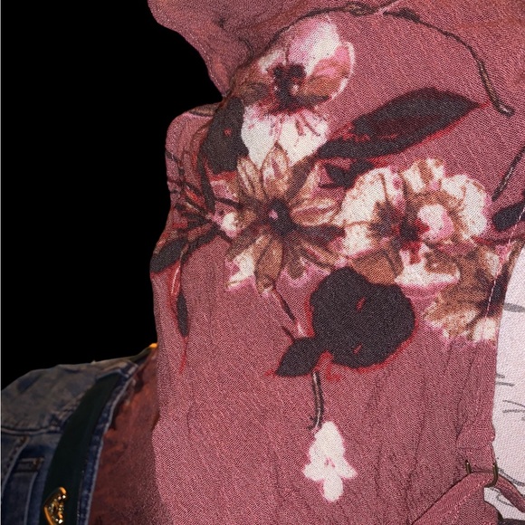 Tillys Blu Pepper Dark Mauve Pink Floral Blouse with Drawstring Tassel Tie - Picture 9 of 16